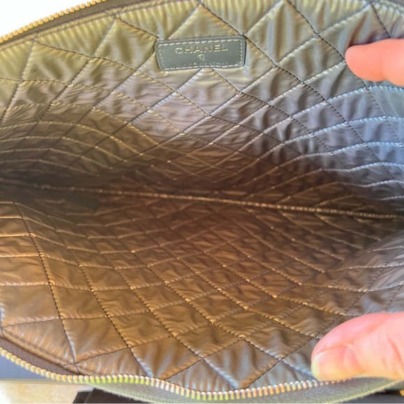 CHANEL DEAUVILLE LARGE CLUTCH POUCH GRAY WITH BLACK SEQUINS LIKE NEW - Picture 6 of 9